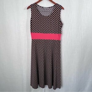 Danny & Nicole Black and Coral Polka Dot Midi Dress size large
